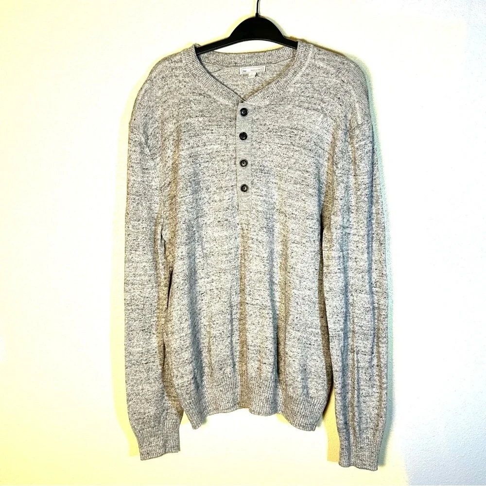 Gap Gray Cotton Elbow Patches Preppy Classic Thick Henley Sweater Marled Size L